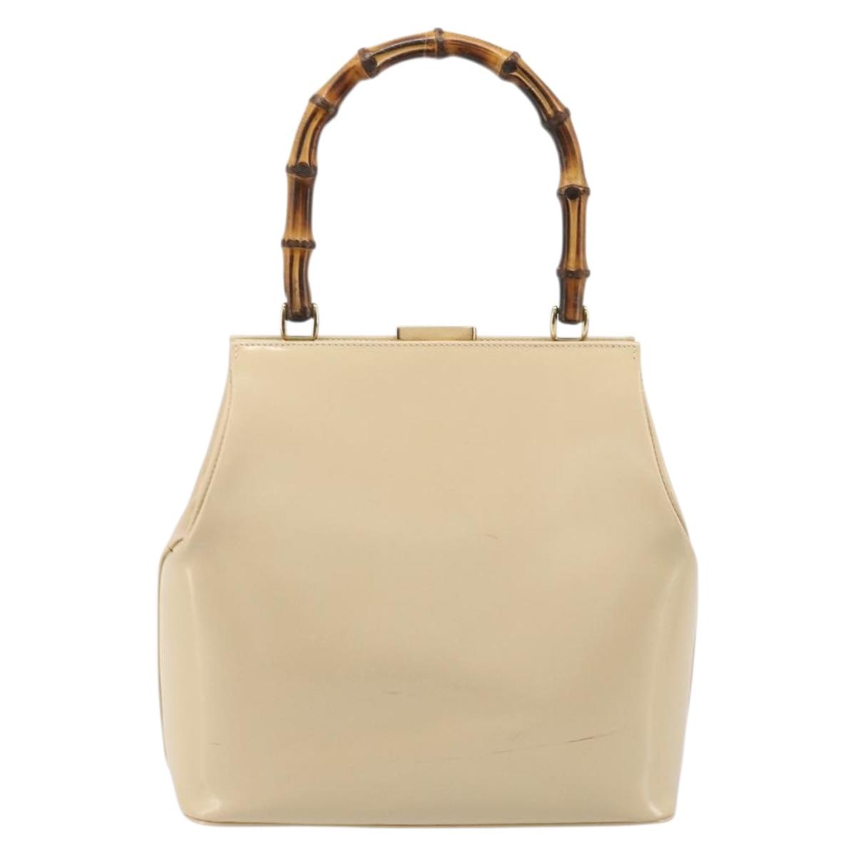 GUCCI Bamboo Hand Bag Leather Ivory Gold Auth BA13570