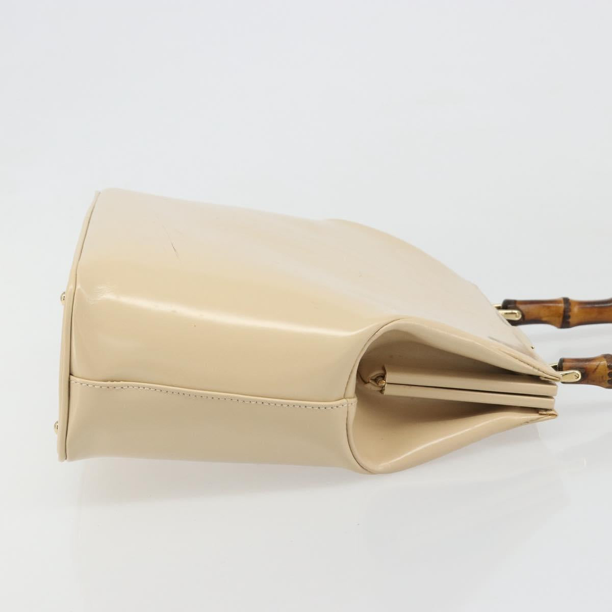 GUCCI Bamboo Hand Bag Leather Ivory Gold Auth BA13570