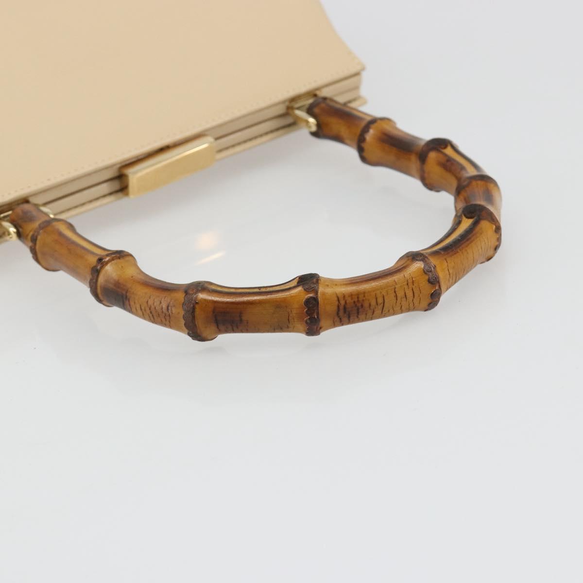 GUCCI Bamboo Hand Bag Leather Ivory Gold Auth BA13570