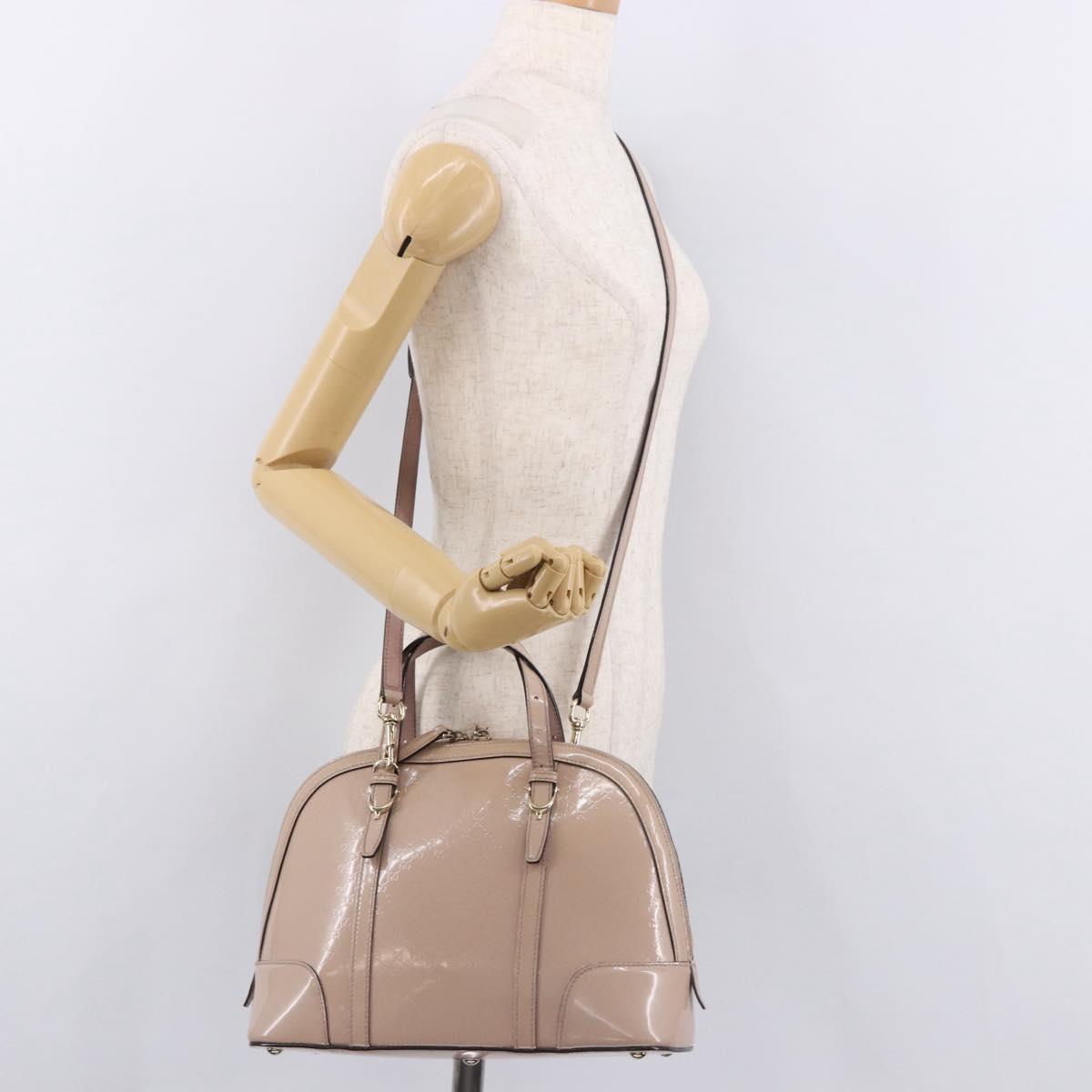 GUCCI Micro GG Canvas Bag Patent Leather 2way Beige Gold 309617 Auth BA13572