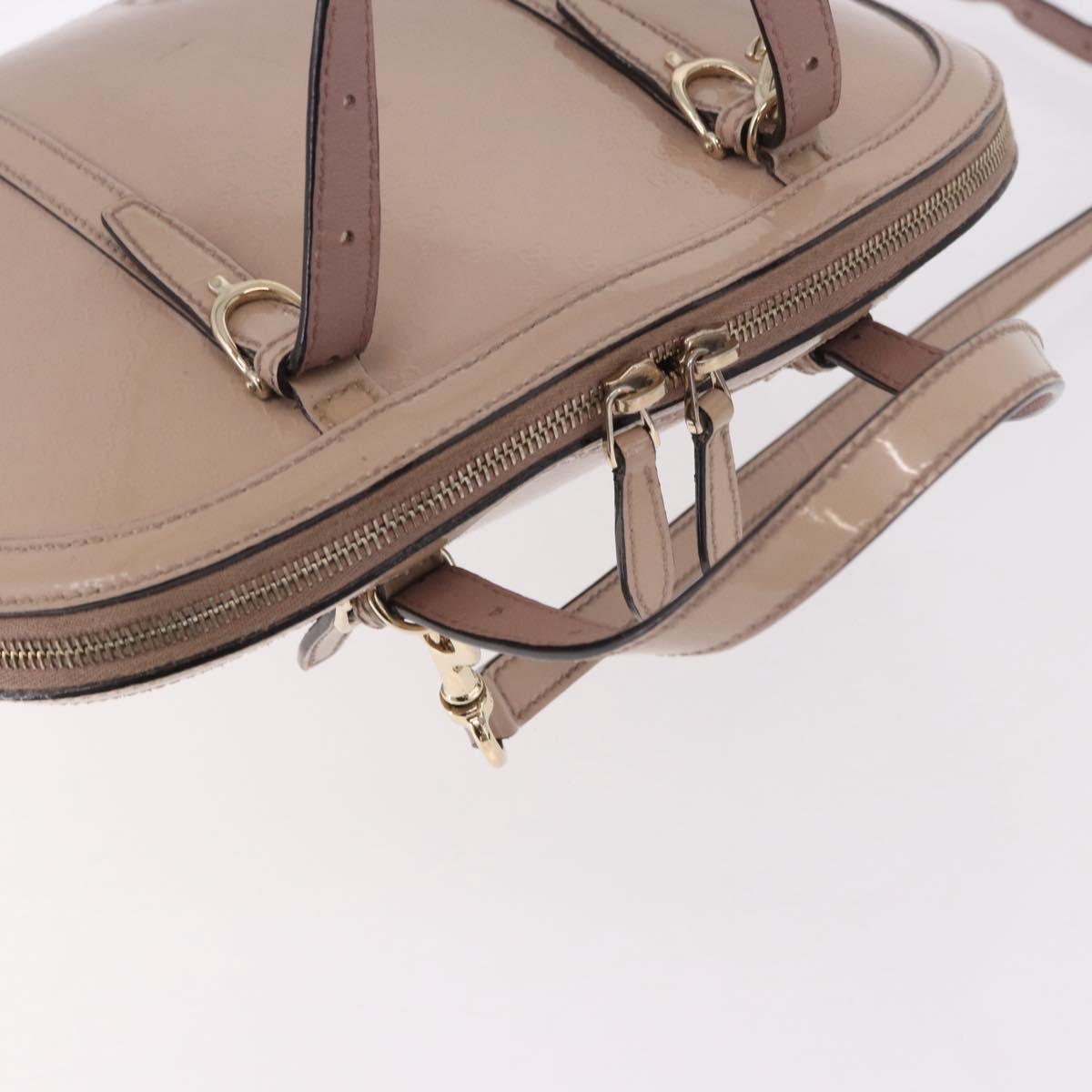 GUCCI Micro GG Canvas Bag Patent Leather 2way Beige Gold 309617 Auth BA13572