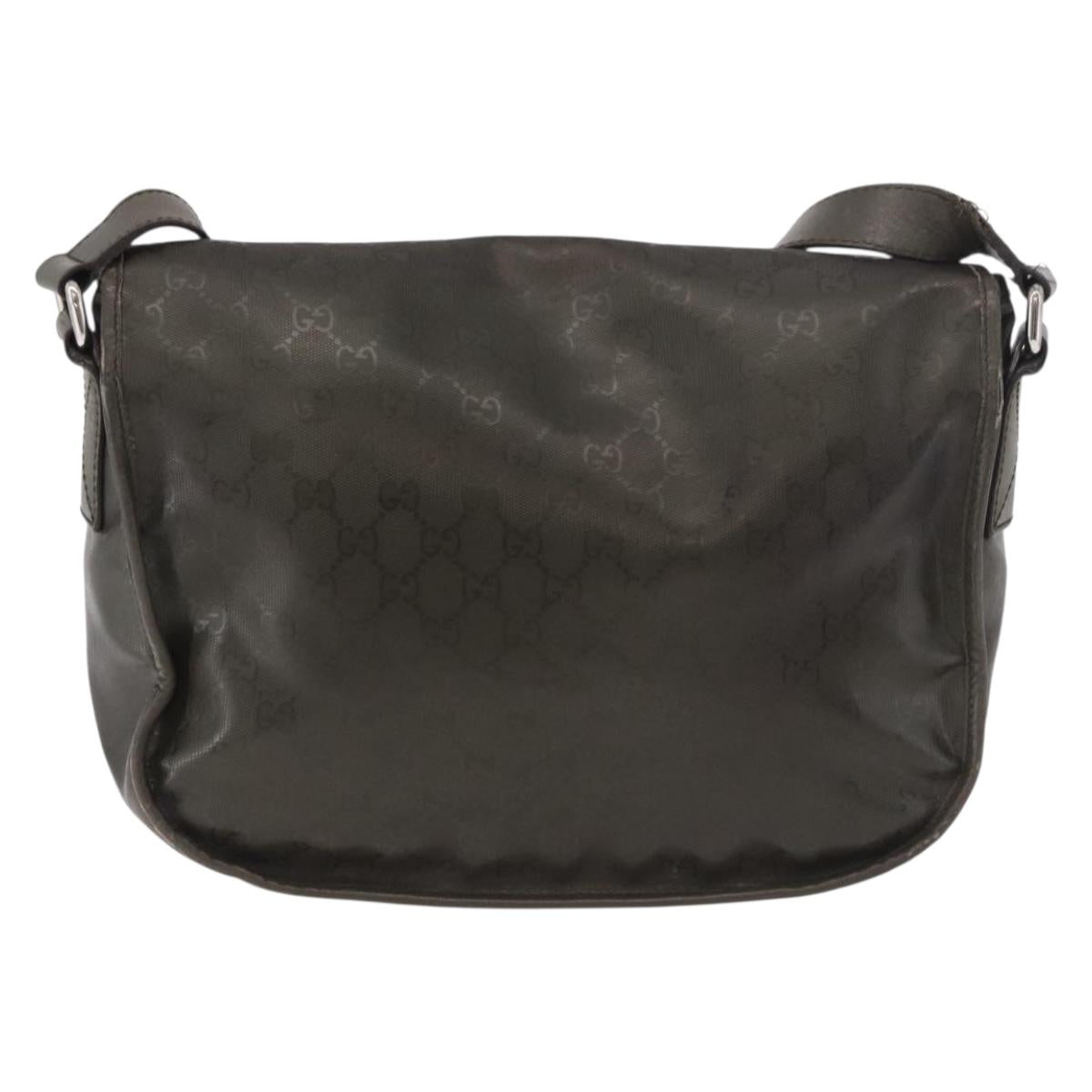 GUCCI GG Implementation Shoulder Bag PVC Khaki Silver 201732 Auth BA13574