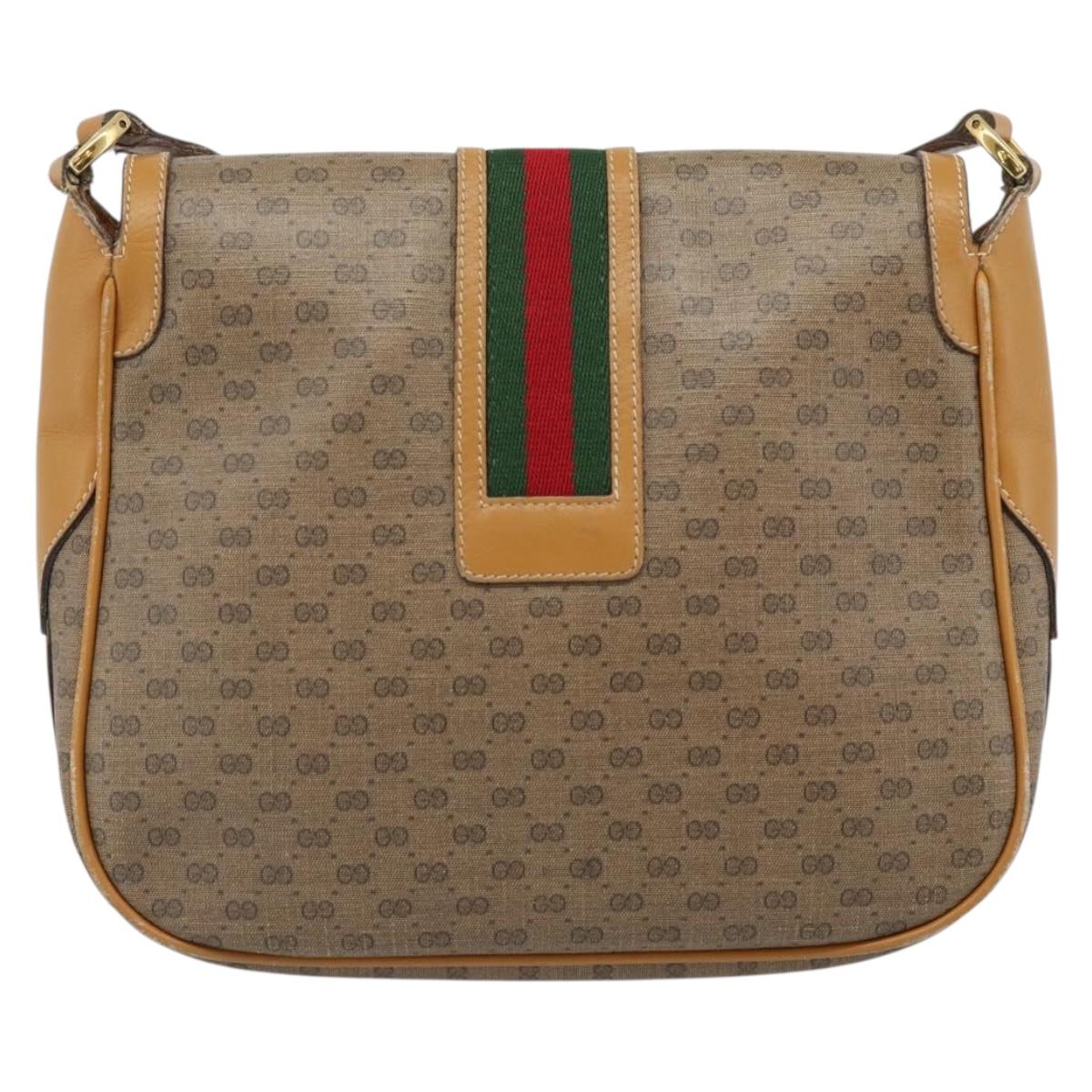 GUCCI Micro GG Supreme Web Sherry Line Bag Leather Beige Auth BA13575