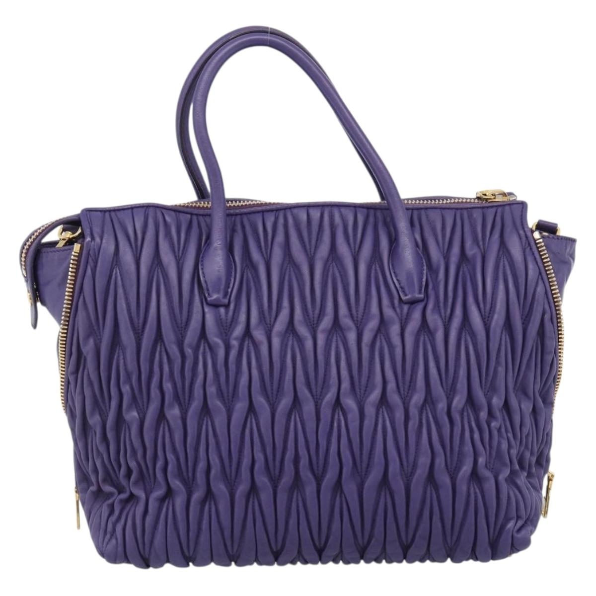 Miu Miu Hand Bag Leather 2way Purple Gold Auth BA13576V