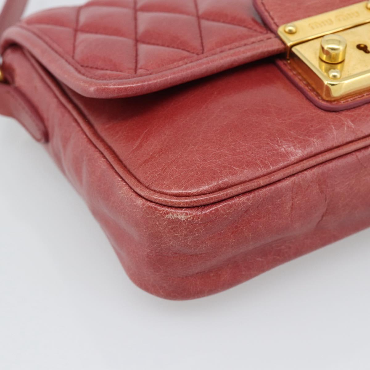 Miu Miu Shoulder Bag Leather Red Gold Auth BA13578A