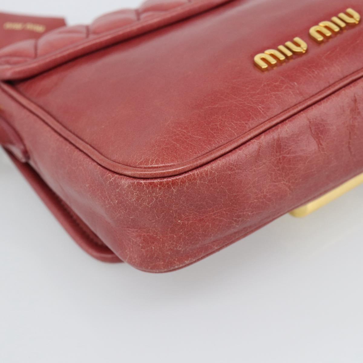 Miu Miu Shoulder Bag Leather Red Gold Auth BA13578A