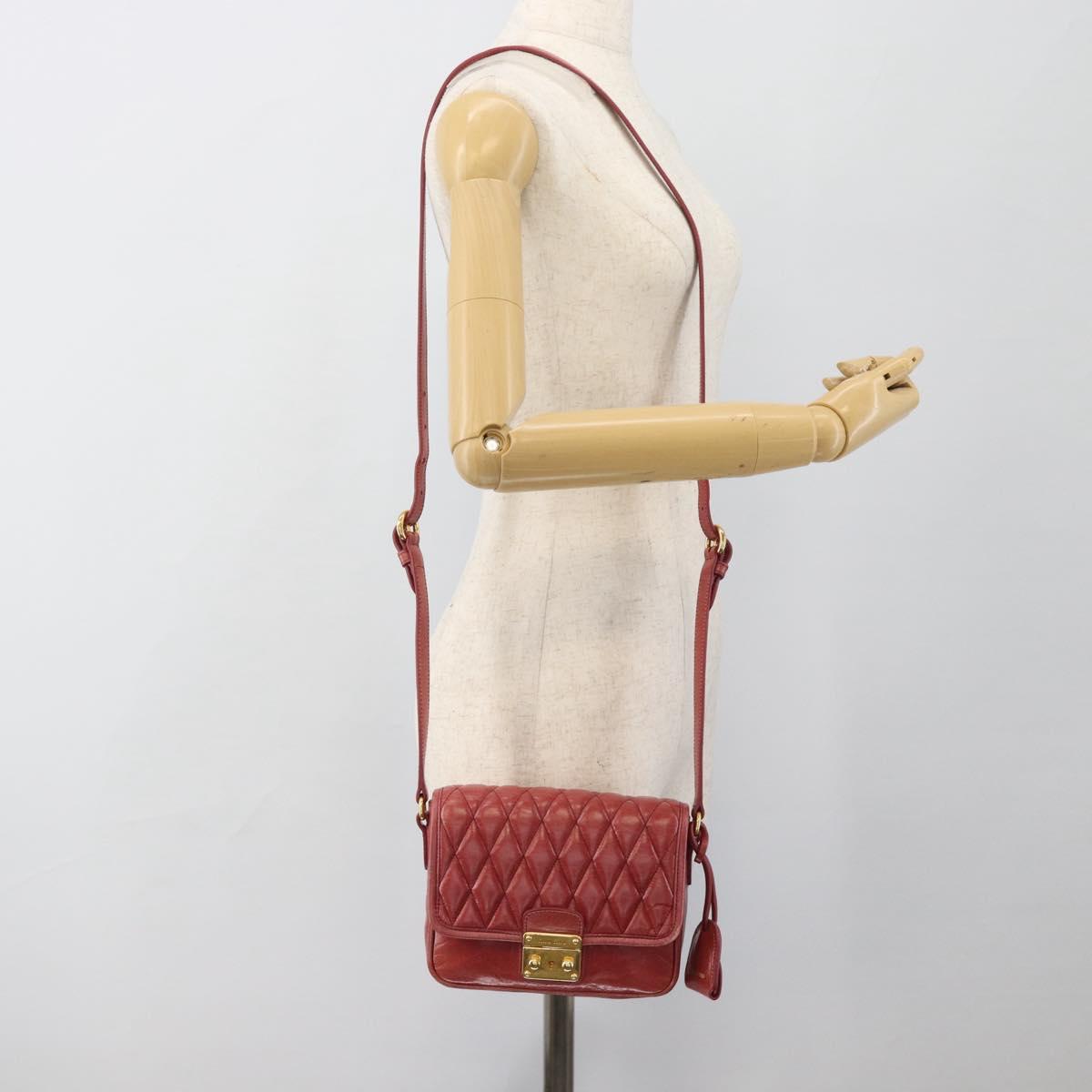 Miu Miu Shoulder Bag Leather Red Gold Auth BA13578A