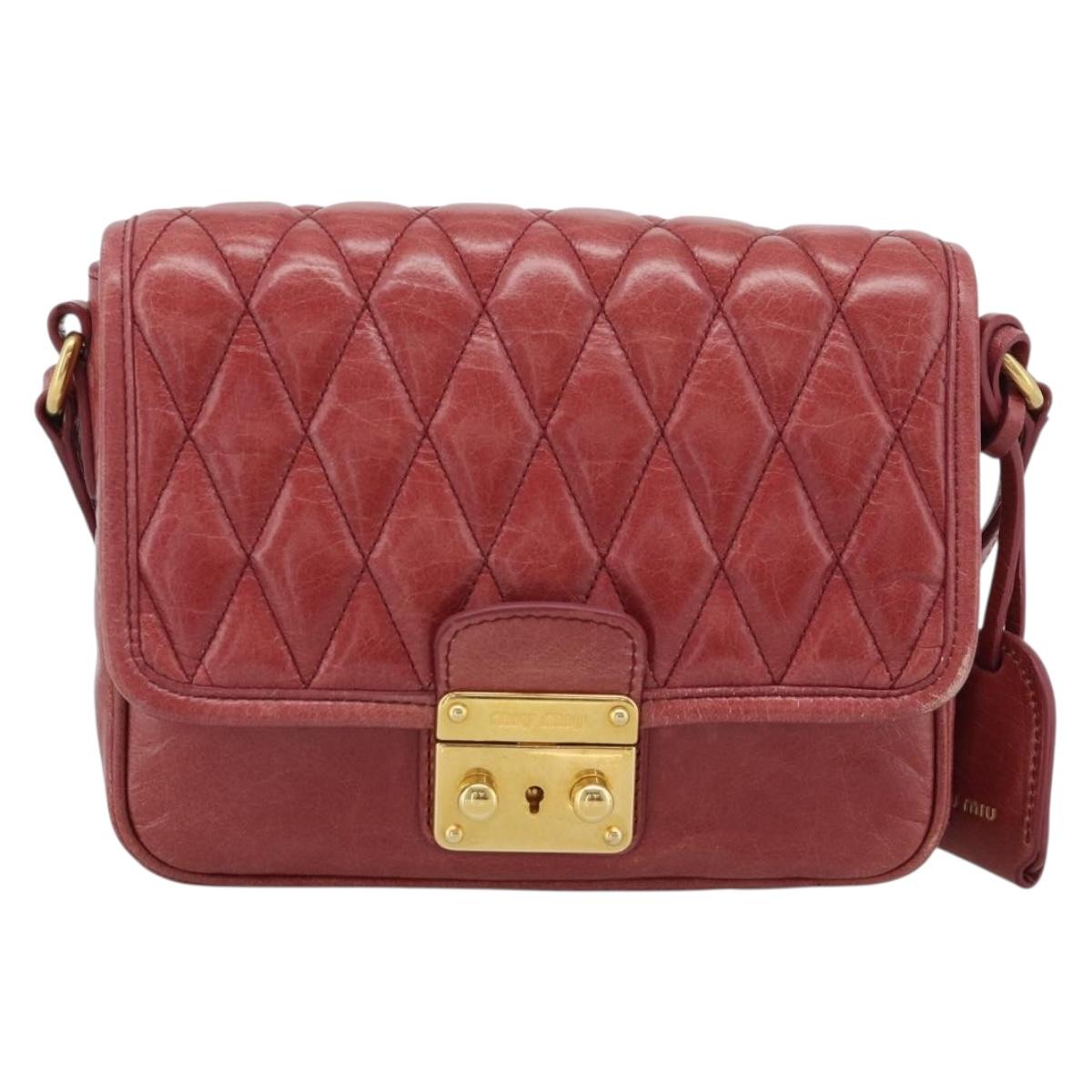 Miu Miu Shoulder Bag Leather Red Gold Auth BA13578A