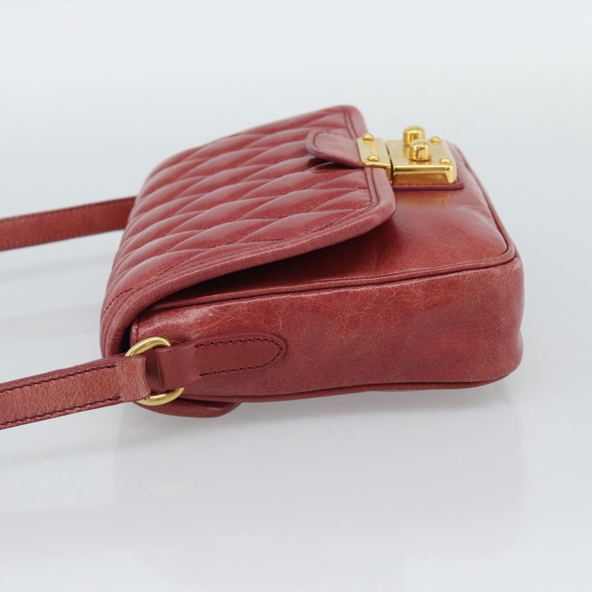 Miu Miu Shoulder Bag Leather Red Gold Auth BA13578A