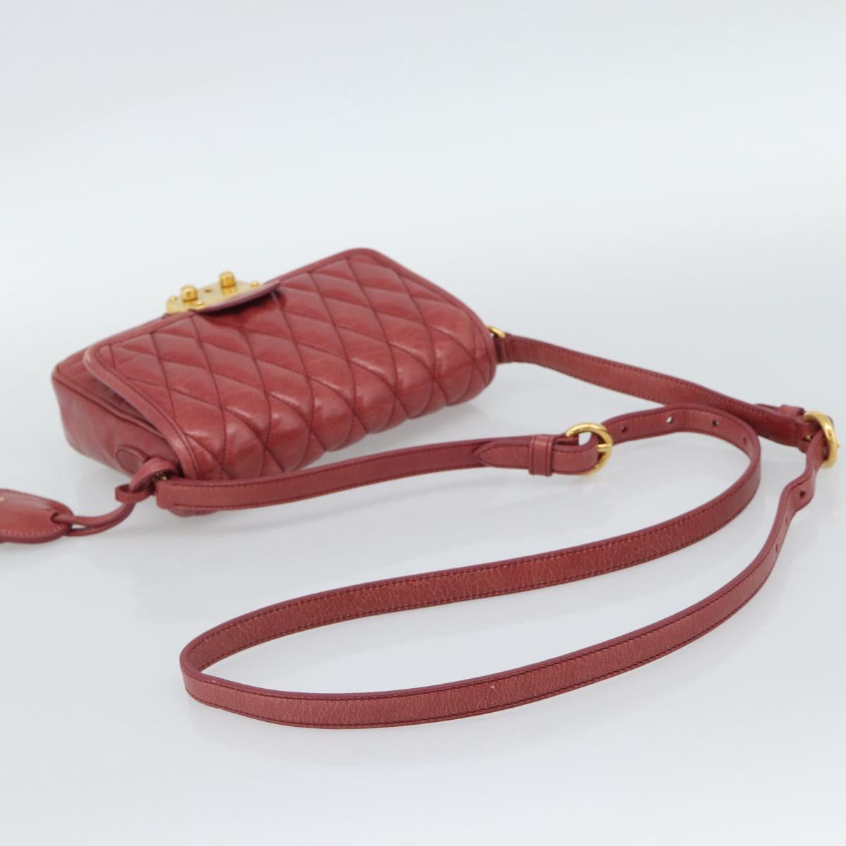Miu Miu Shoulder Bag Leather Red Gold Auth BA13578A