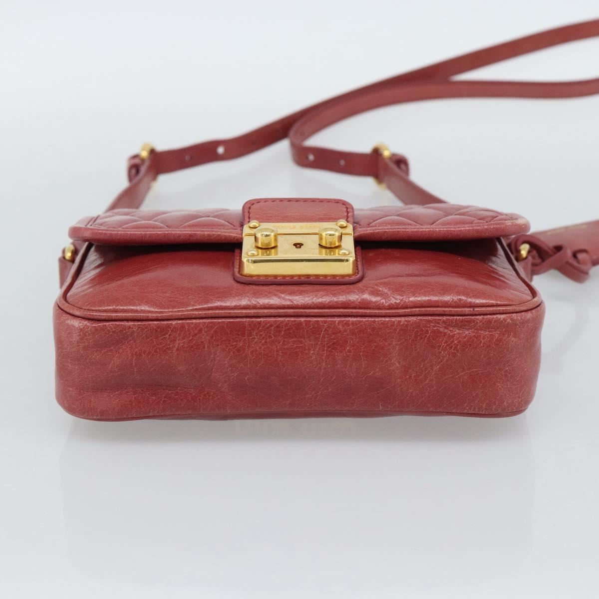 Miu Miu Shoulder Bag Leather Red Gold Auth BA13578A