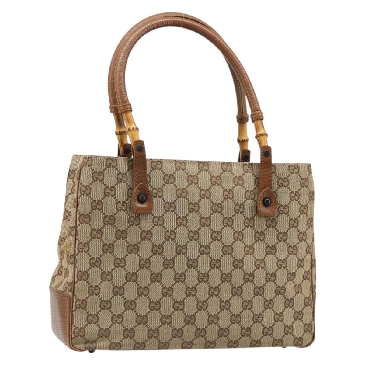 GUCCI GG Canvas Bamboo Tote Bag Beige 112526 Auth BA13579A