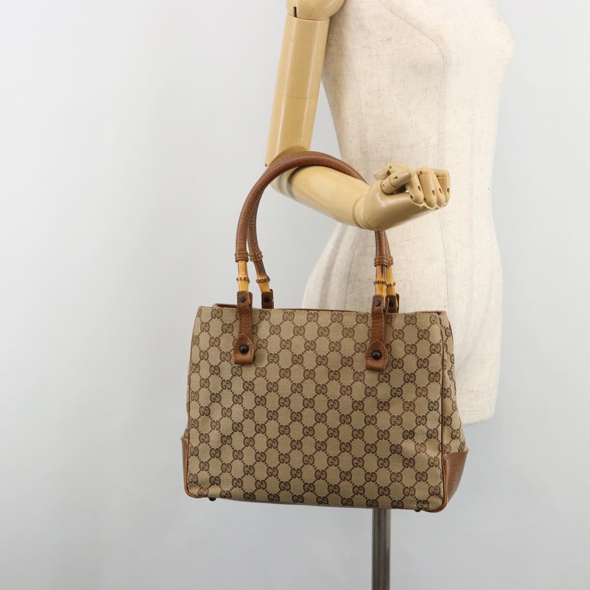 GUCCI GG Canvas Bamboo Tote Bag Beige 112526 Auth BA13579A