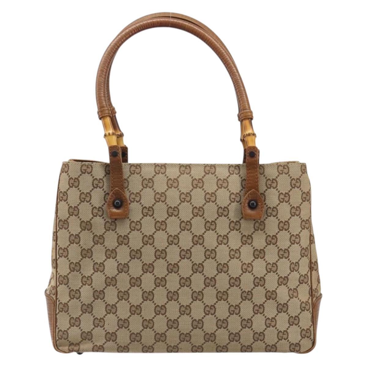 GUCCI GG Canvas Bamboo Tote Bag Beige 112526 Auth BA13579A