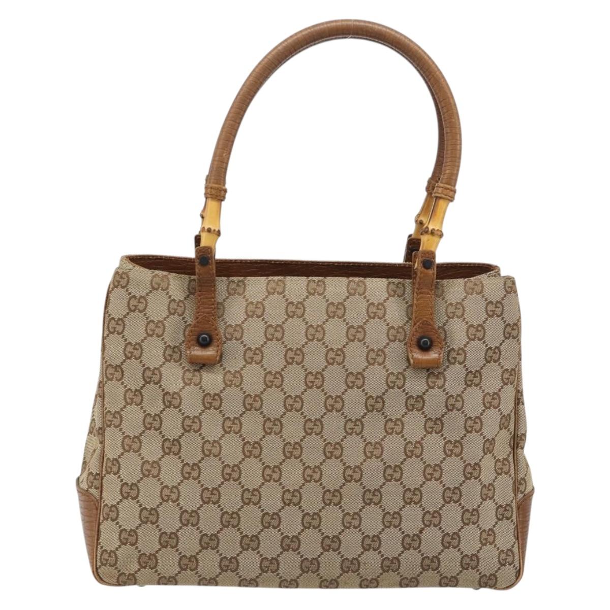 GUCCI GG Canvas Bamboo Tote Bag Beige 112526 Auth BA13579A