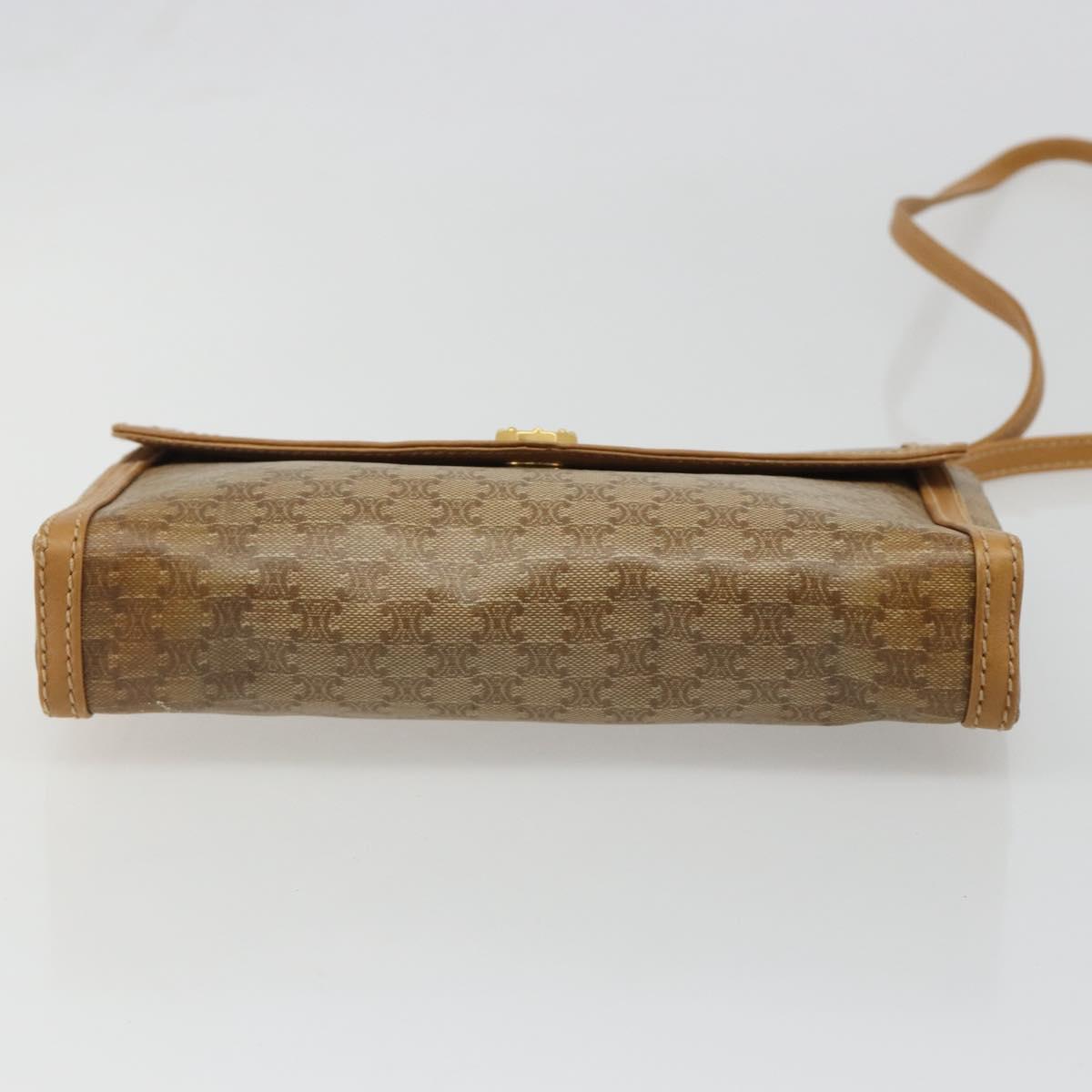 CELINE Macadam Canvas Shoulder Bag PVC Beige Gold Auth BA13580