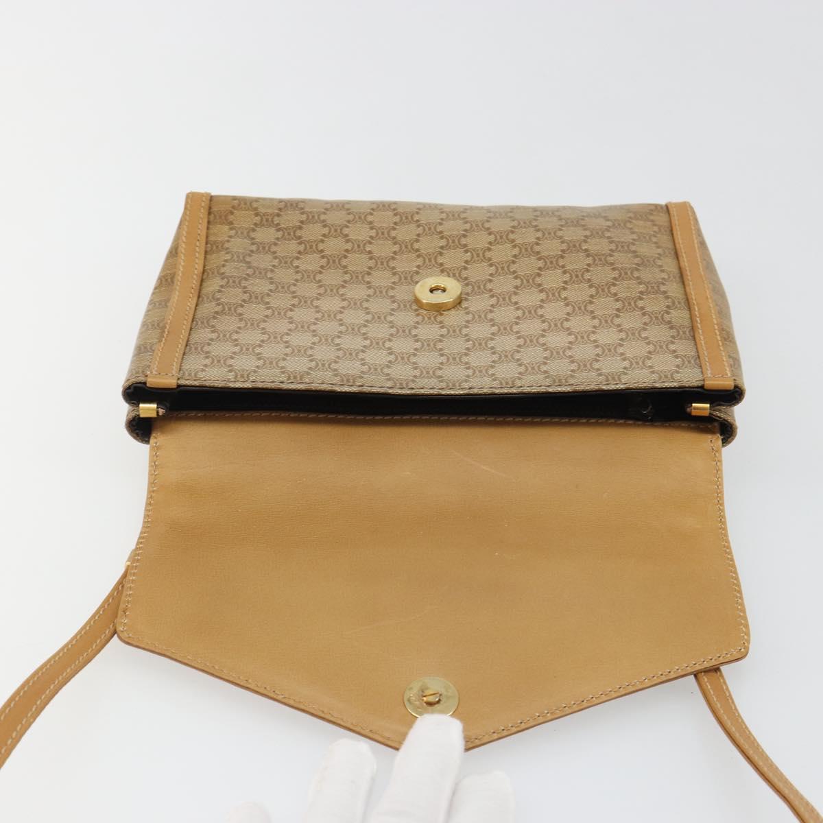 CELINE Macadam Canvas Shoulder Bag PVC Beige Gold Auth BA13580