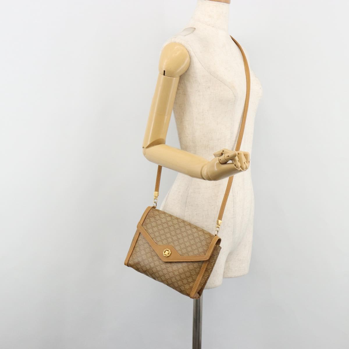 CELINE Macadam Canvas Shoulder Bag PVC Beige Gold Auth BA13580