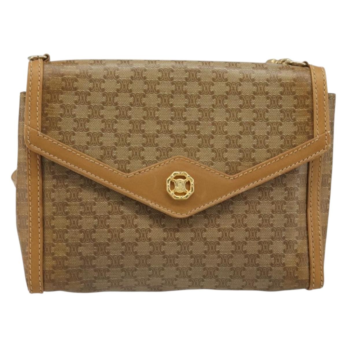 CELINE Macadam Canvas Shoulder Bag PVC Beige Gold Auth BA13580