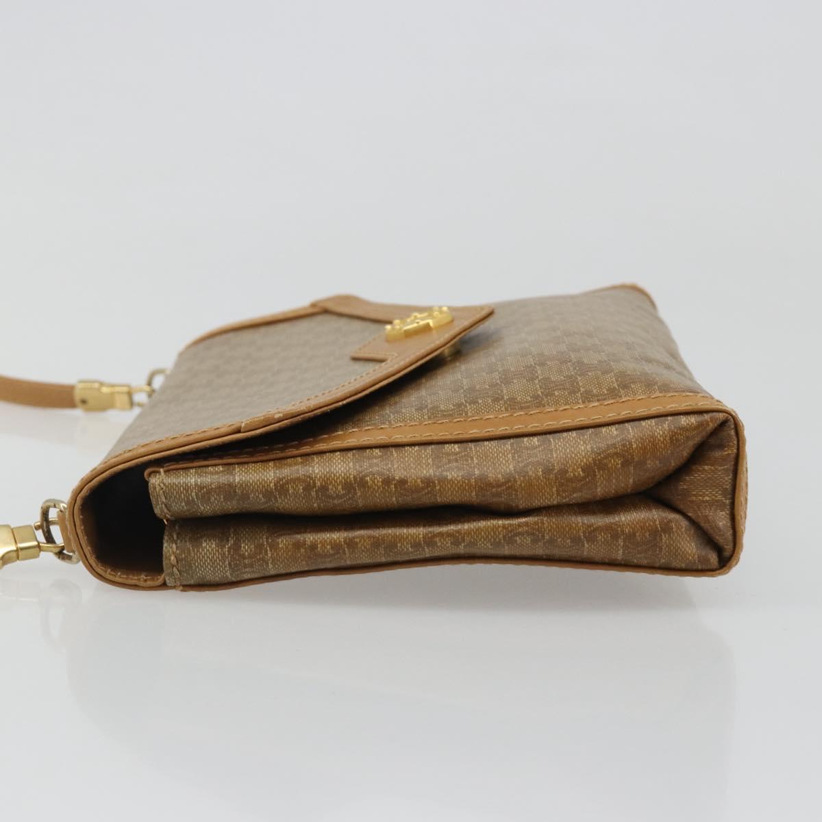 CELINE Macadam Canvas Shoulder Bag PVC Beige Gold Auth BA13580
