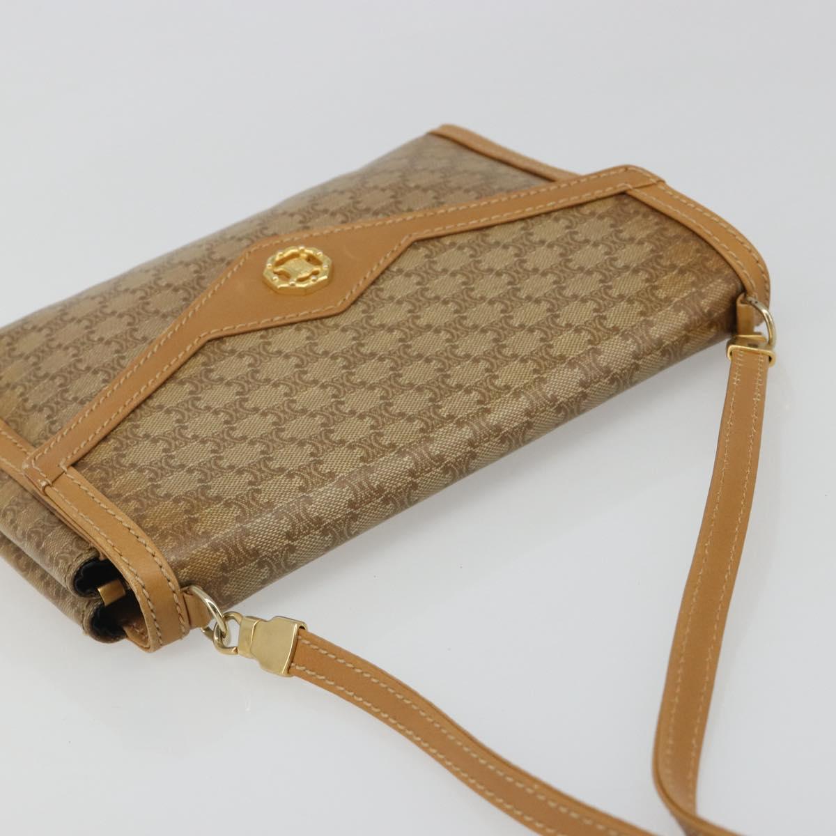 CELINE Macadam Canvas Shoulder Bag PVC Beige Gold Auth BA13580