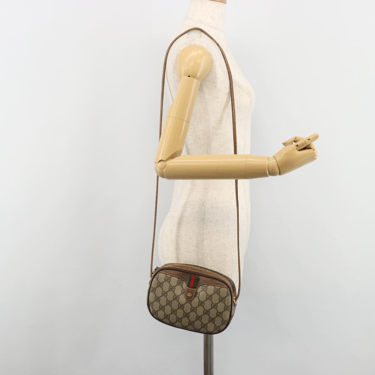 GUCCI GG Supreme Web Sherry Line Bag PVC Beige Gold 007 58 6112 Auth BA13581