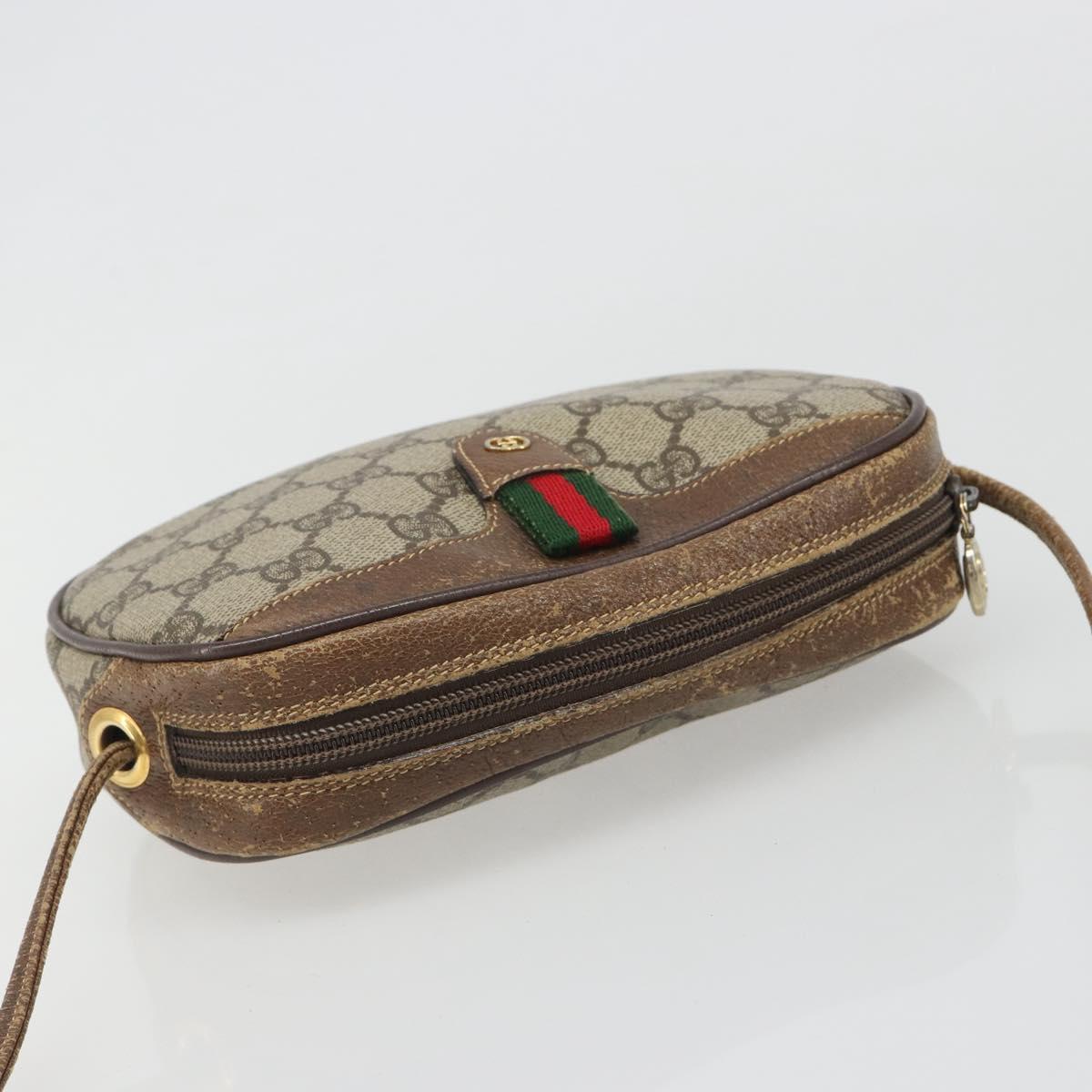 GUCCI GG Supreme Web Sherry Line Bag PVC Beige Gold 007 58 6112 Auth BA13581