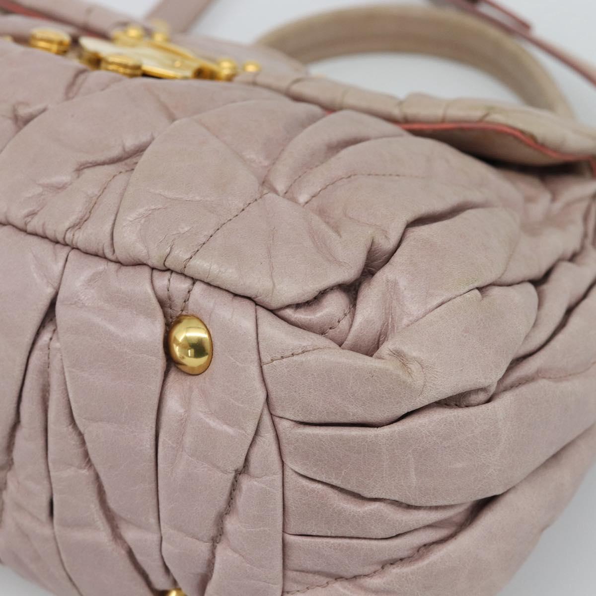 Miu Miu Hand Bag Leather 2way Pink Gold Auth BA13582A