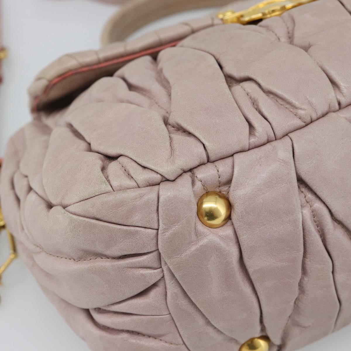 Miu Miu Hand Bag Leather 2way Pink Gold Auth BA13582A
