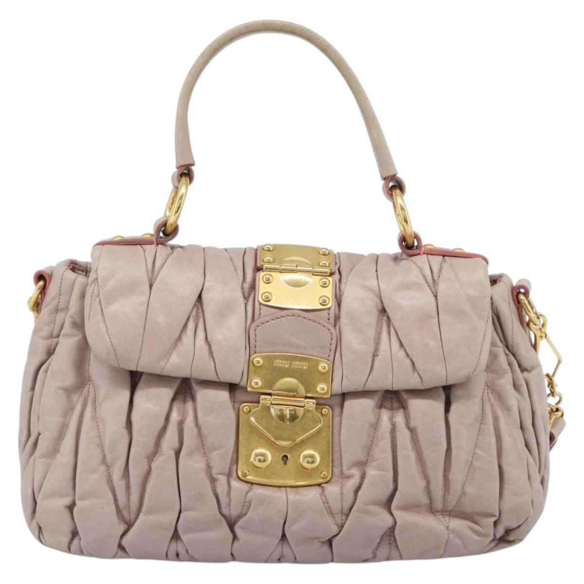 Miu Miu Hand Bag Leather 2way Pink Gold Auth BA13582A