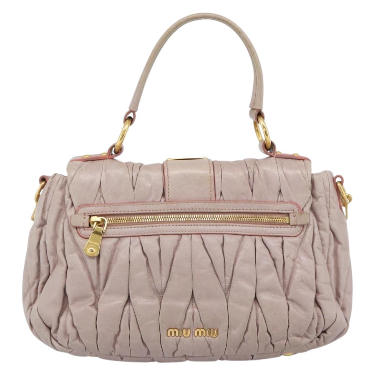 Miu Miu Hand Bag Leather 2way Pink Gold Auth BA13582A