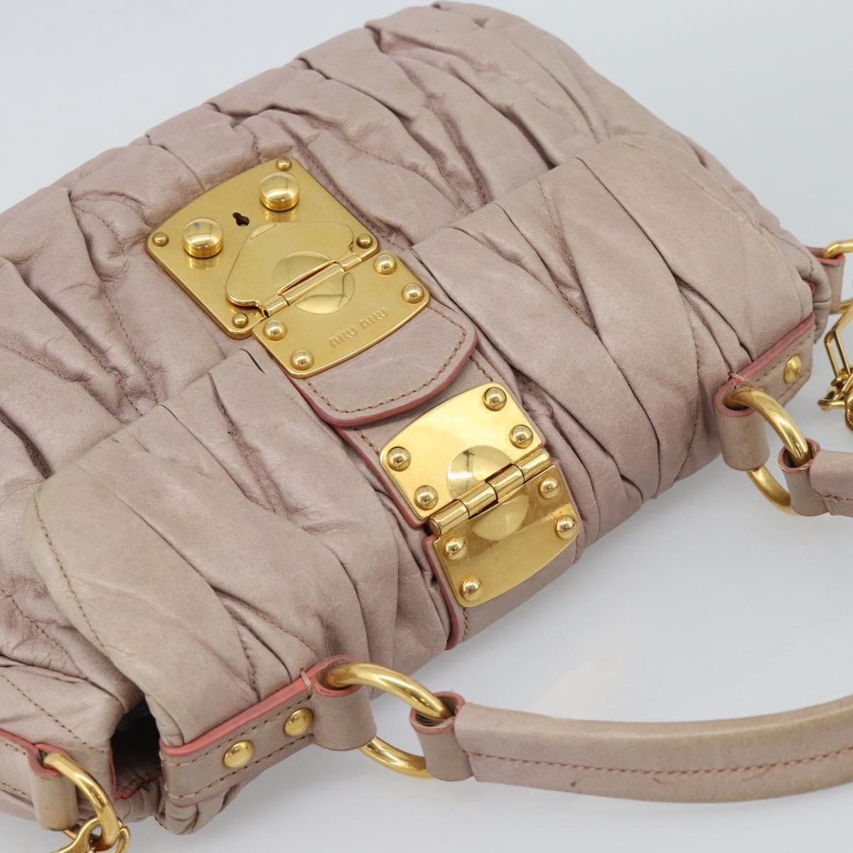 Miu Miu Hand Bag Leather 2way Pink Gold Auth BA13582A