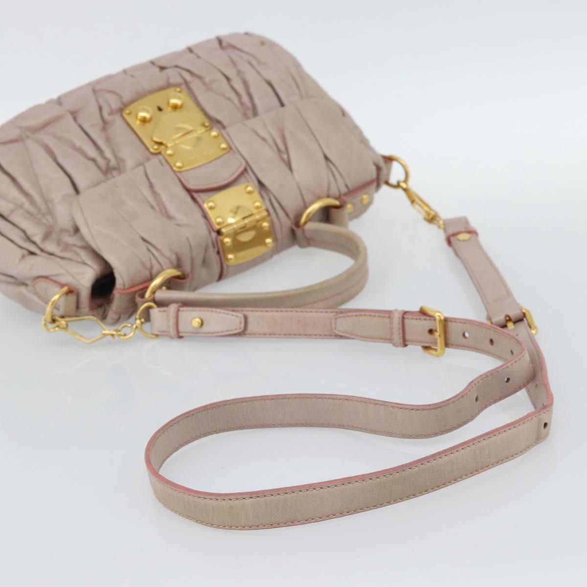 Miu Miu Hand Bag Leather 2way Pink Gold Auth BA13582A