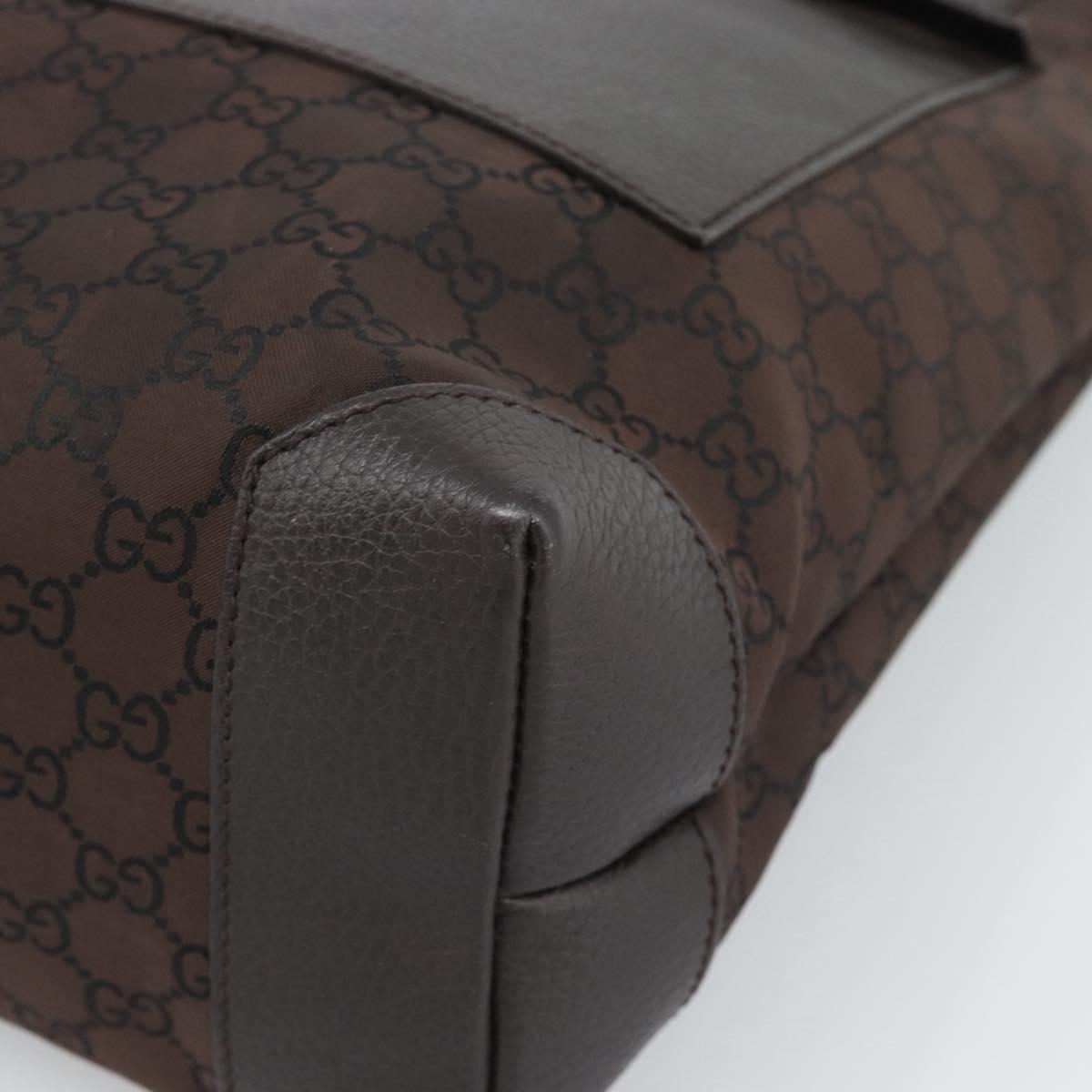 GUCCI GG Canvas Tote Bag Nylon Brown Silver 180450 Auth BA13588A