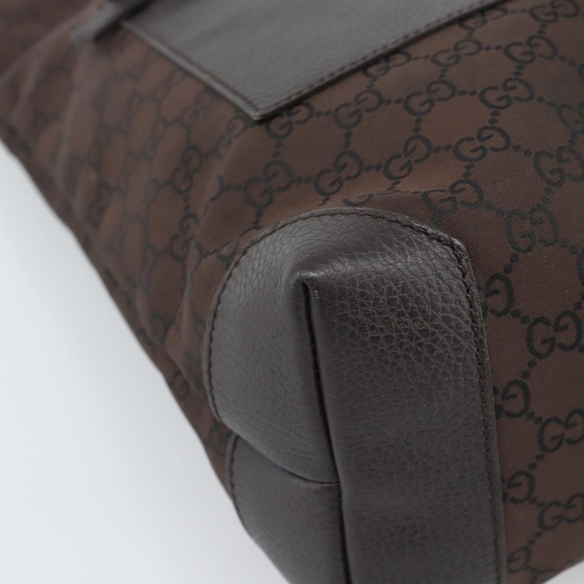 GUCCI GG Canvas Tote Bag Nylon Brown Silver 180450 Auth BA13588A
