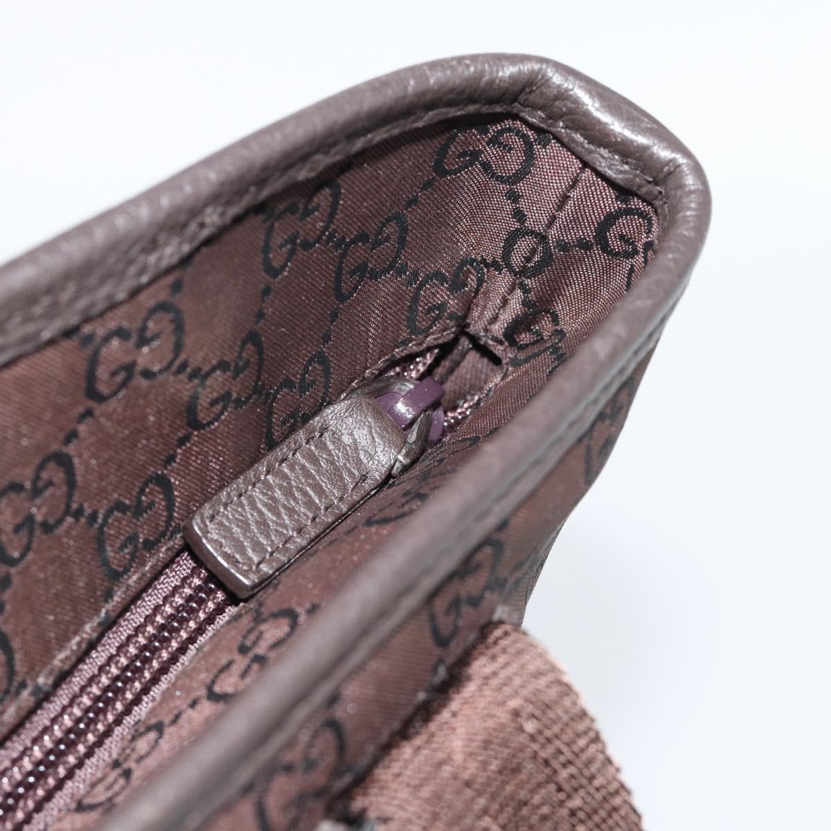 GUCCI GG Canvas Tote Bag Nylon Brown Silver 180450 Auth BA13588A