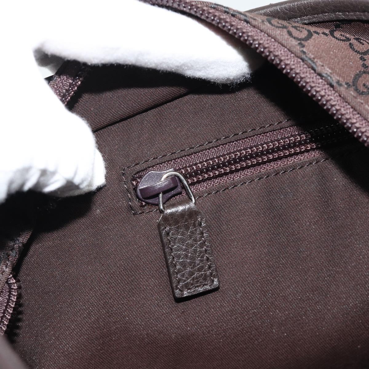 GUCCI GG Canvas Tote Bag Nylon Brown Silver 180450 Auth BA13588A