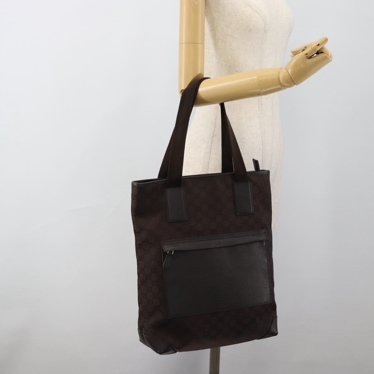 GUCCI GG Canvas Tote Bag Nylon Brown Silver 180450 Auth BA13588A