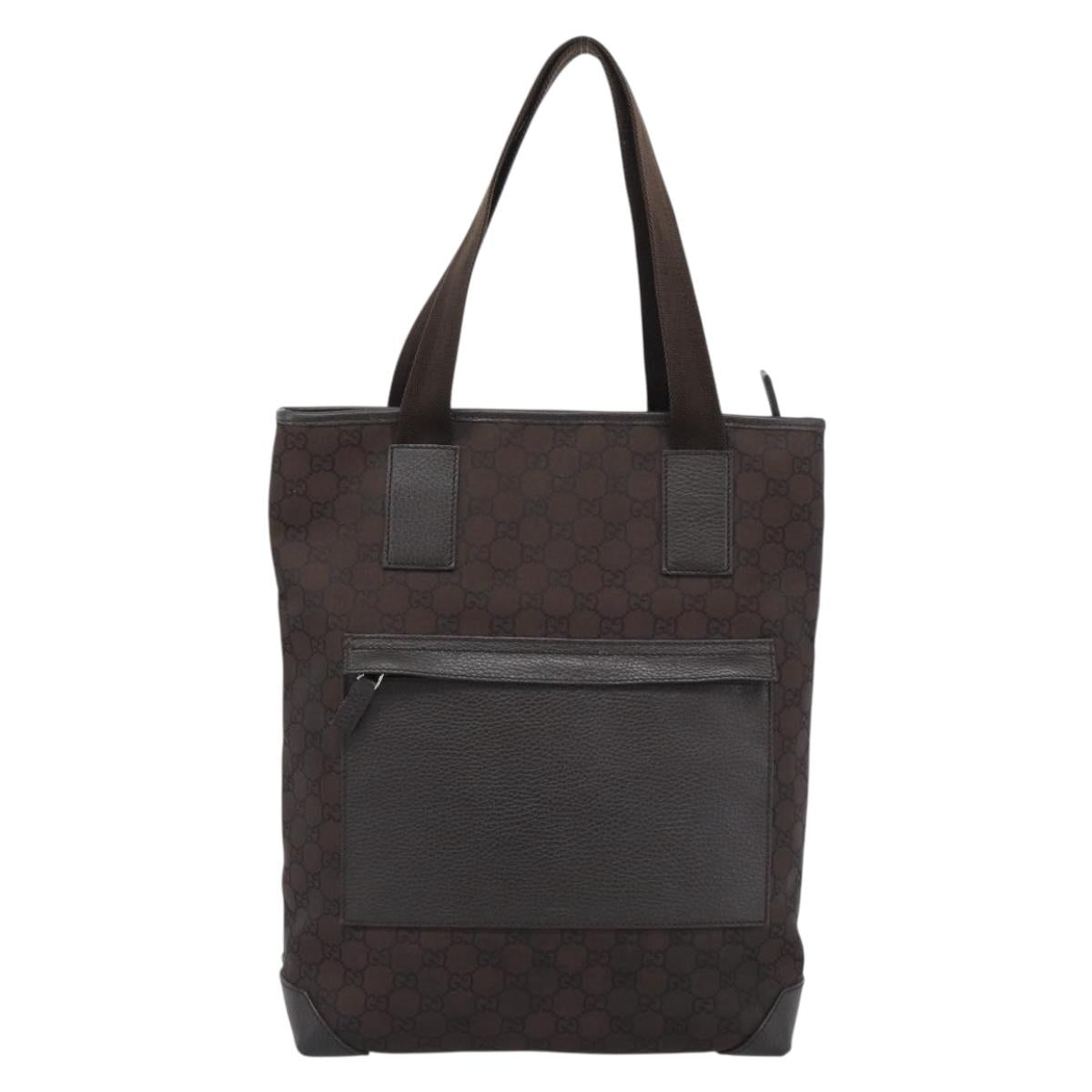 GUCCI GG Canvas Tote Bag Nylon Brown Silver 180450 Auth BA13588A