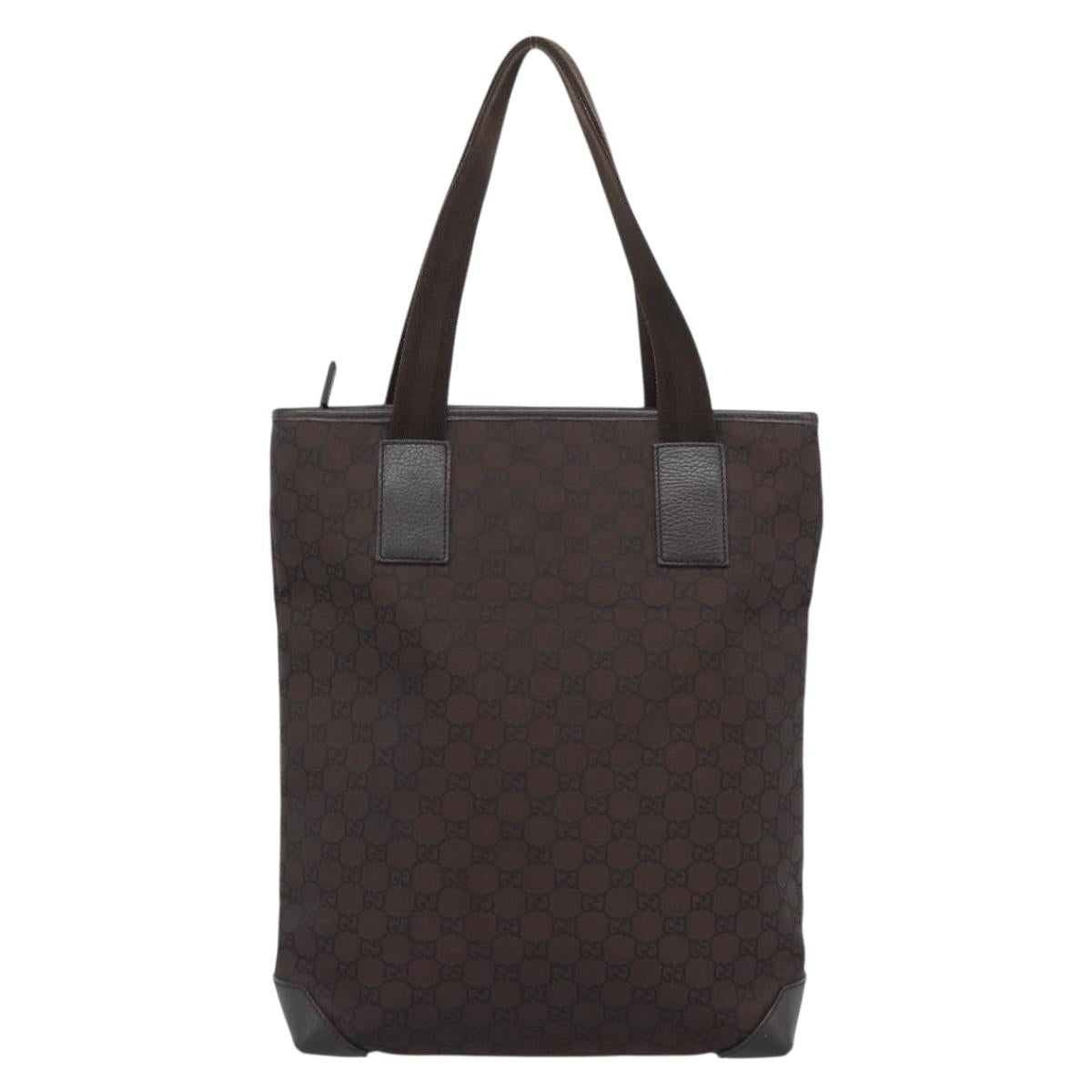 GUCCI GG Canvas Tote Bag Nylon Brown Silver 180450 Auth BA13588A