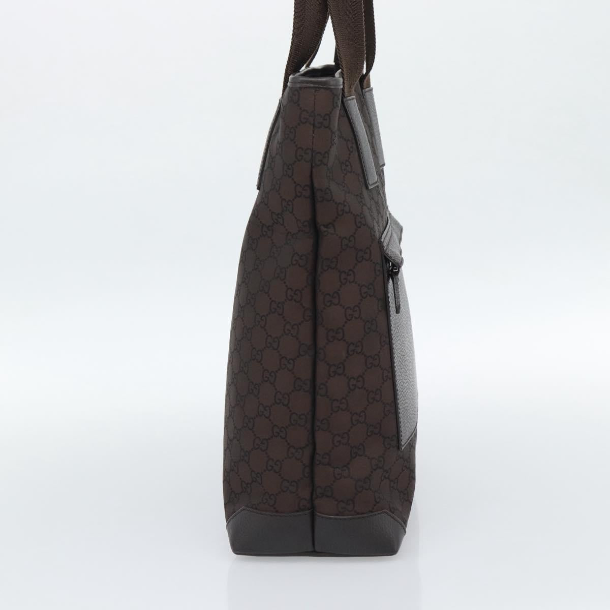 GUCCI GG Canvas Tote Bag Nylon Brown Silver 180450 Auth BA13588A