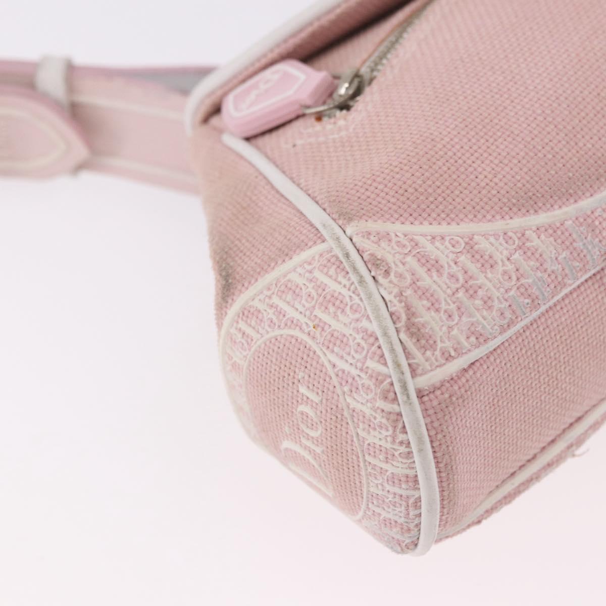 Christian Dior Trotter Canvas Shoulder Bag Pink Silver Auth BA13589A