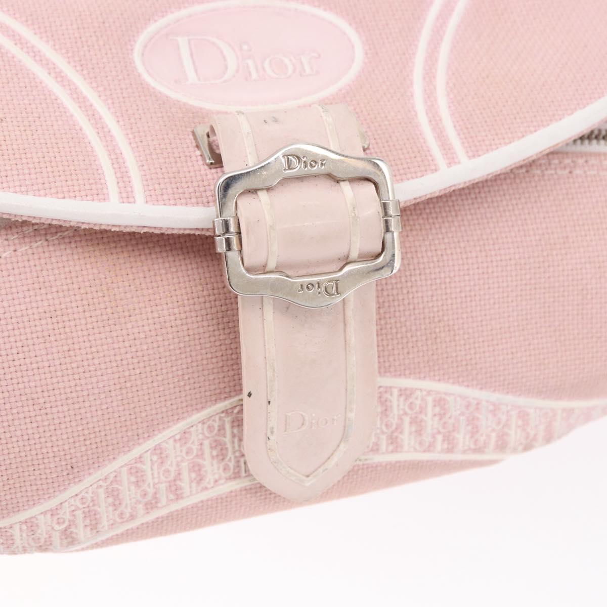 Christian Dior Trotter Canvas Shoulder Bag Pink Silver Auth BA13589A