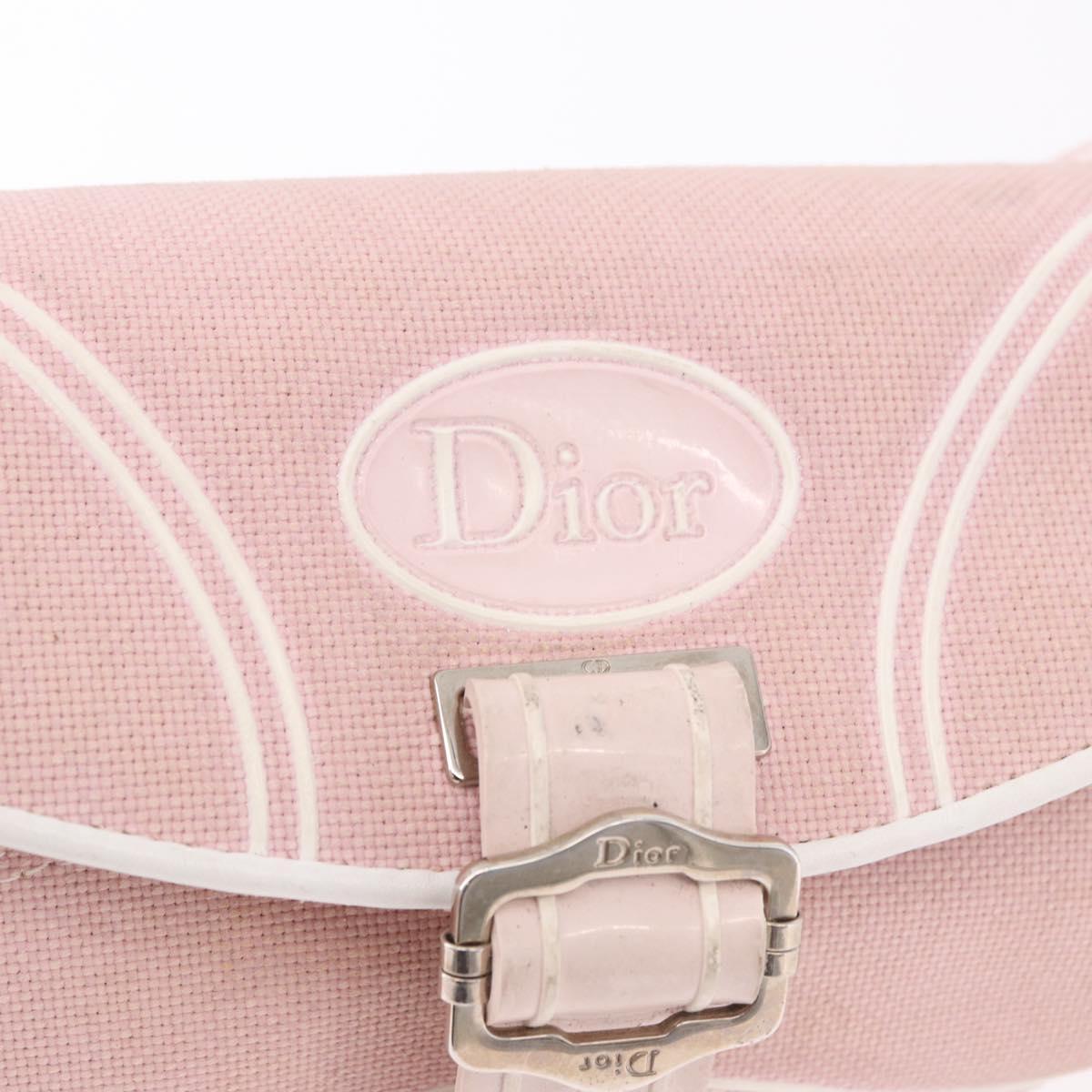 Christian Dior Trotter Canvas Shoulder Bag Pink Silver Auth BA13589A