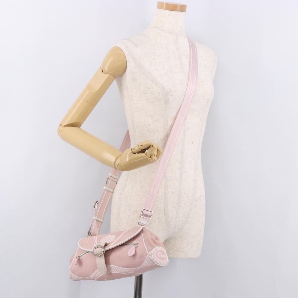 Christian Dior Trotter Canvas Shoulder Bag Pink Silver Auth BA13589A