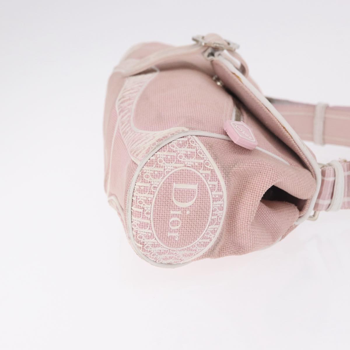 Christian Dior Trotter Canvas Shoulder Bag Pink Silver Auth BA13589A