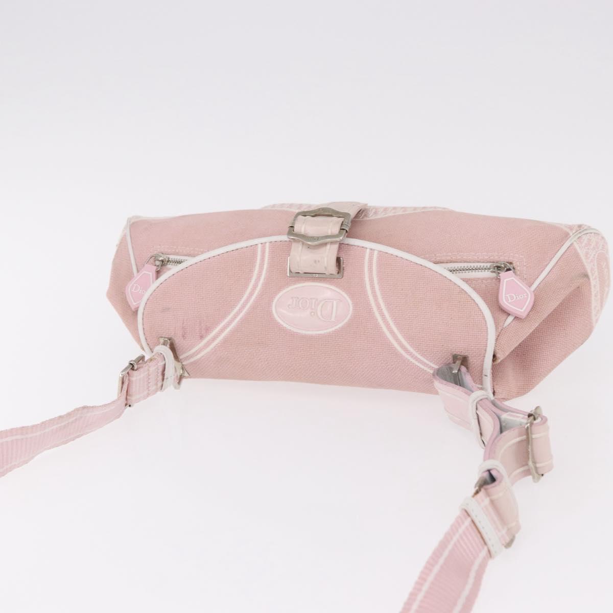 Christian Dior Trotter Canvas Shoulder Bag Pink Silver Auth BA13589A