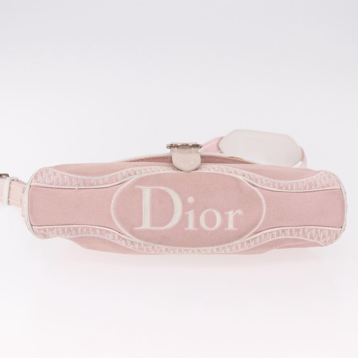 Christian Dior Trotter Canvas Shoulder Bag Pink Silver Auth BA13589A
