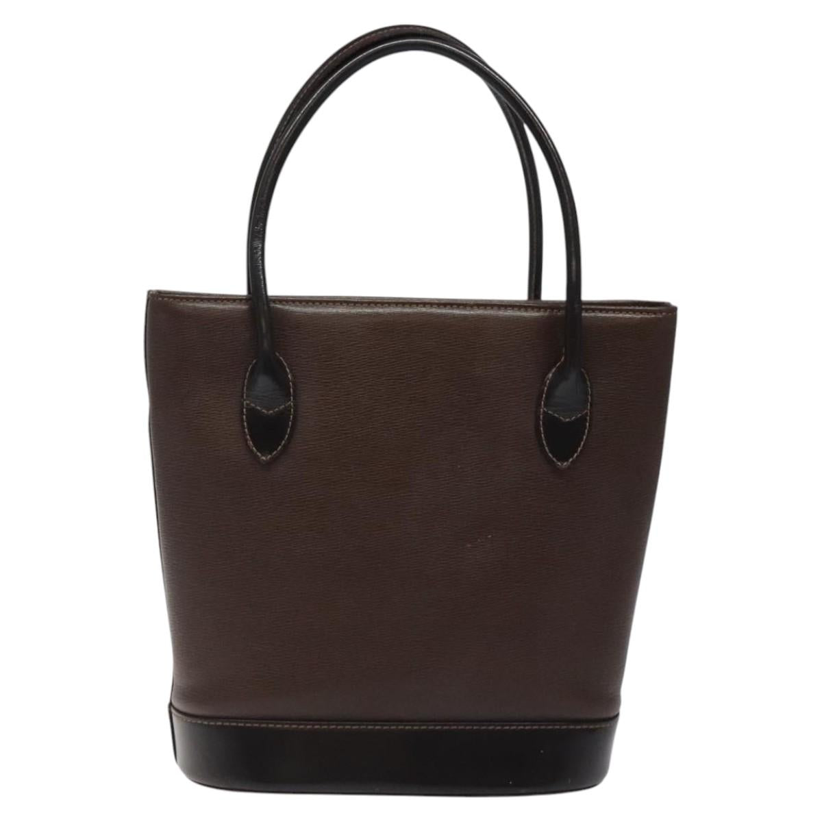 BURBERRY Hand Bag Leather Dark Brown Gold Auth BA1359