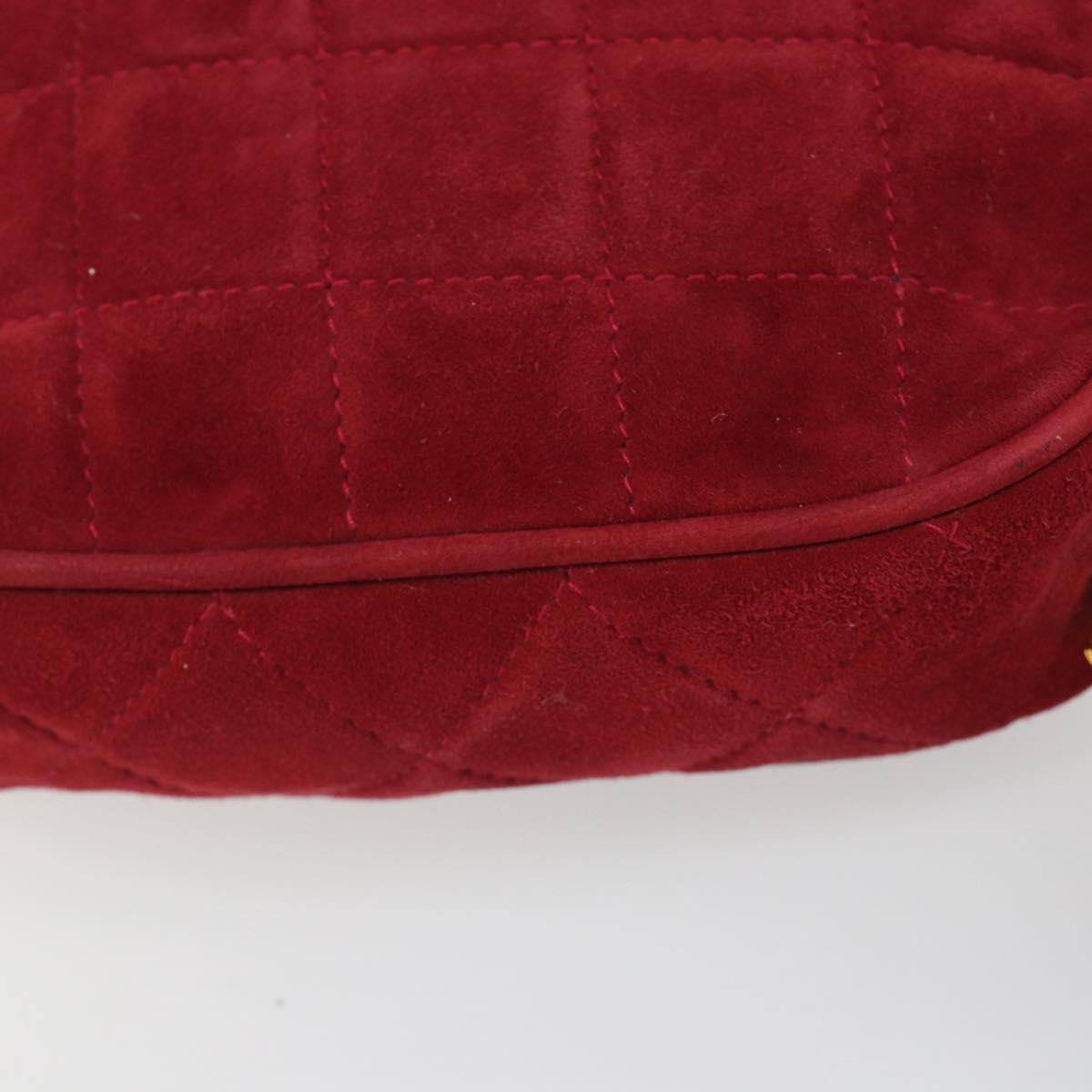 CHANEL Matelasse Chain Shoulder Bag Suede Red Gold CC Auth BA13590A